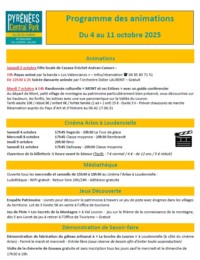 animations 4 au 11 octobre
