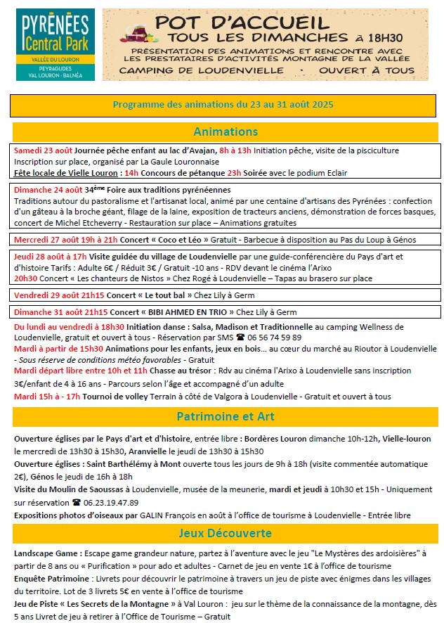 programme d'animation 23 au 31 aout 2025